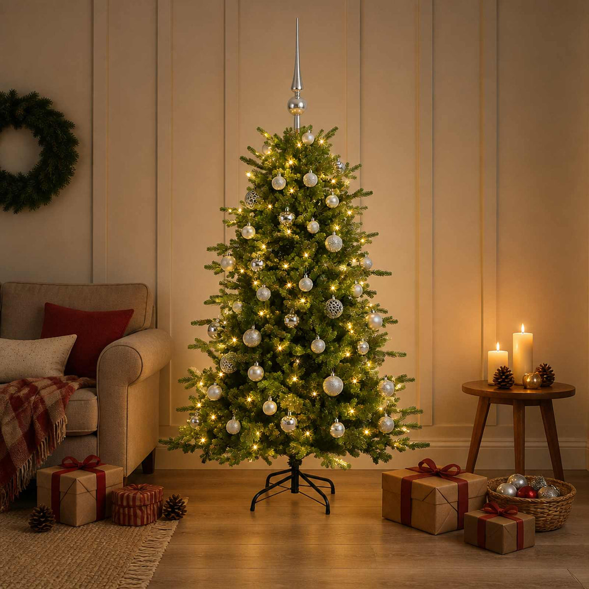 vidaXL Artificial Christmas Tree with Bauble 120 cm 150 LEDs