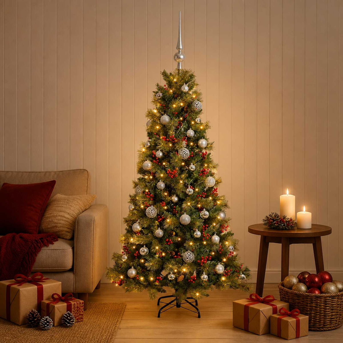 vidaXL Artificial Christmas Tree with Bauble 120 cm 150 LEDs