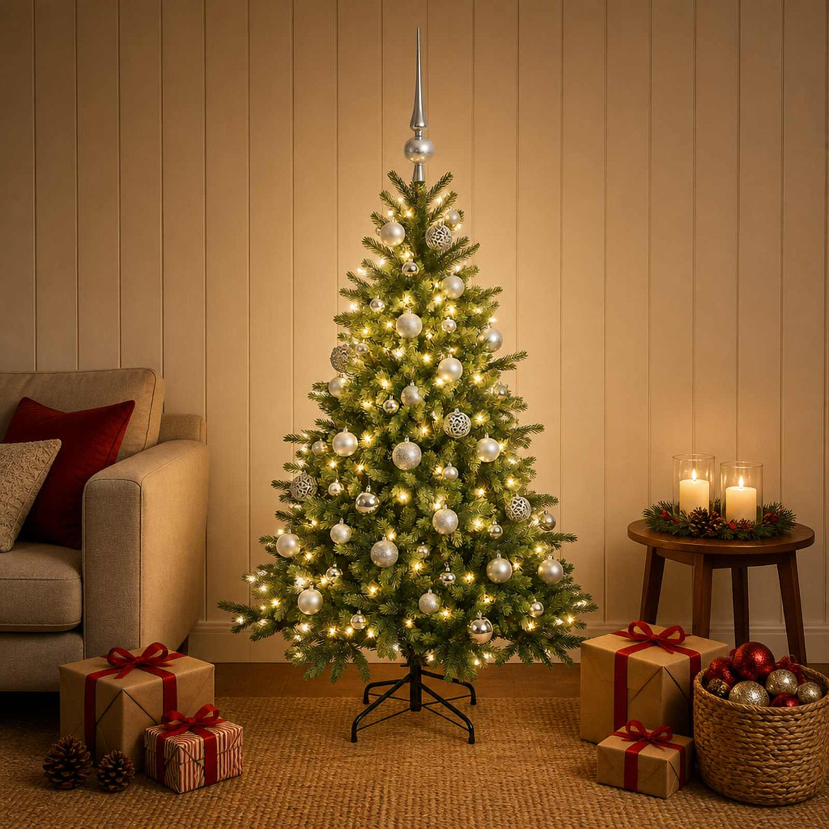 vidaXL Artificial Christmas Tree with Bauble 150 cm 150 LEDs