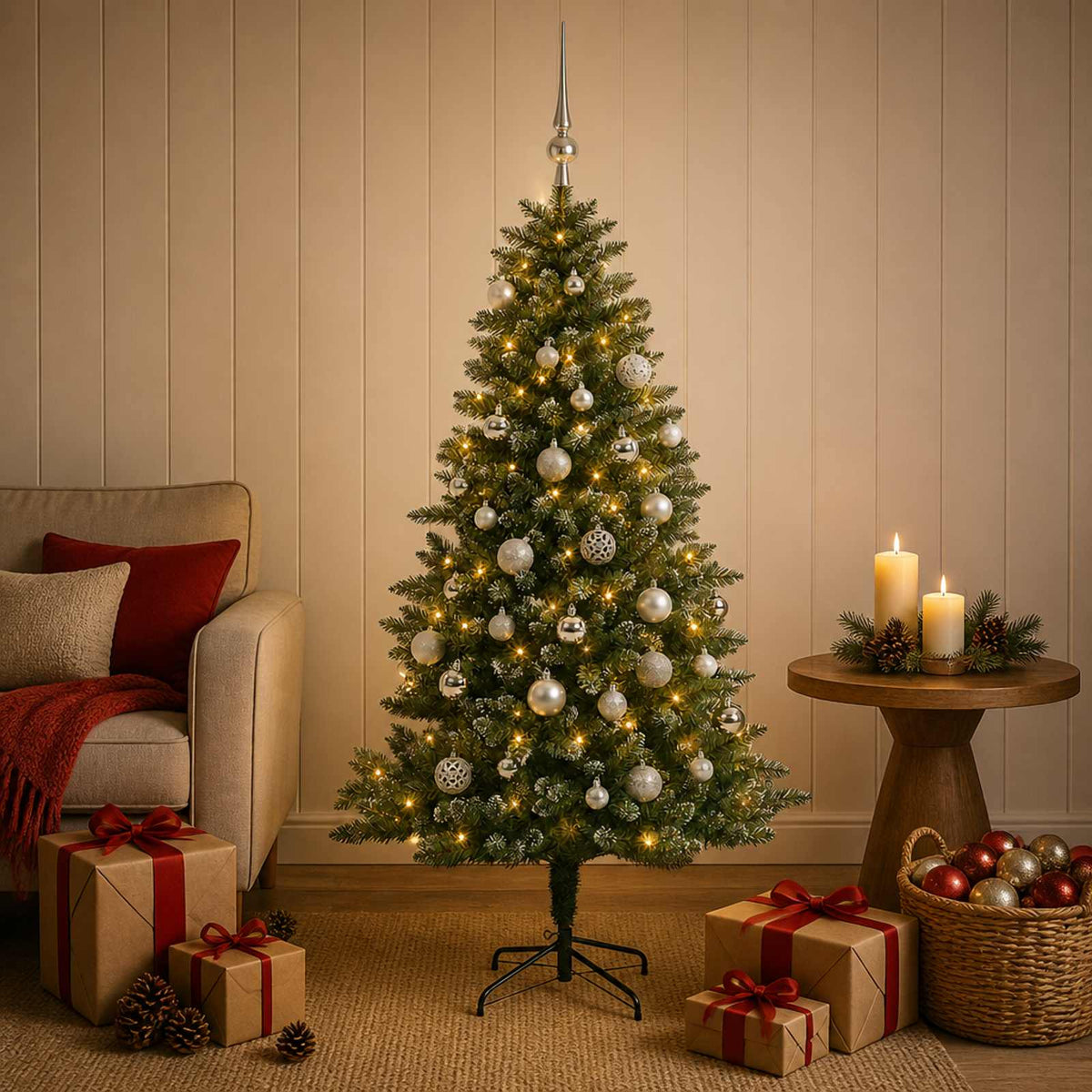 vidaXL Artificial Christmas Tree with Bauble 120 cm 150 LEDs