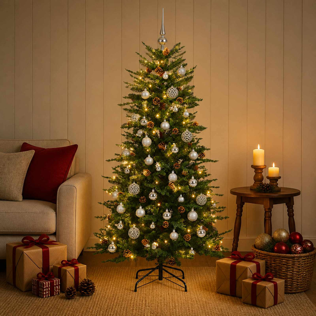 vidaXL Artificial Christmas Tree with Bauble 150 cm 150 LEDs