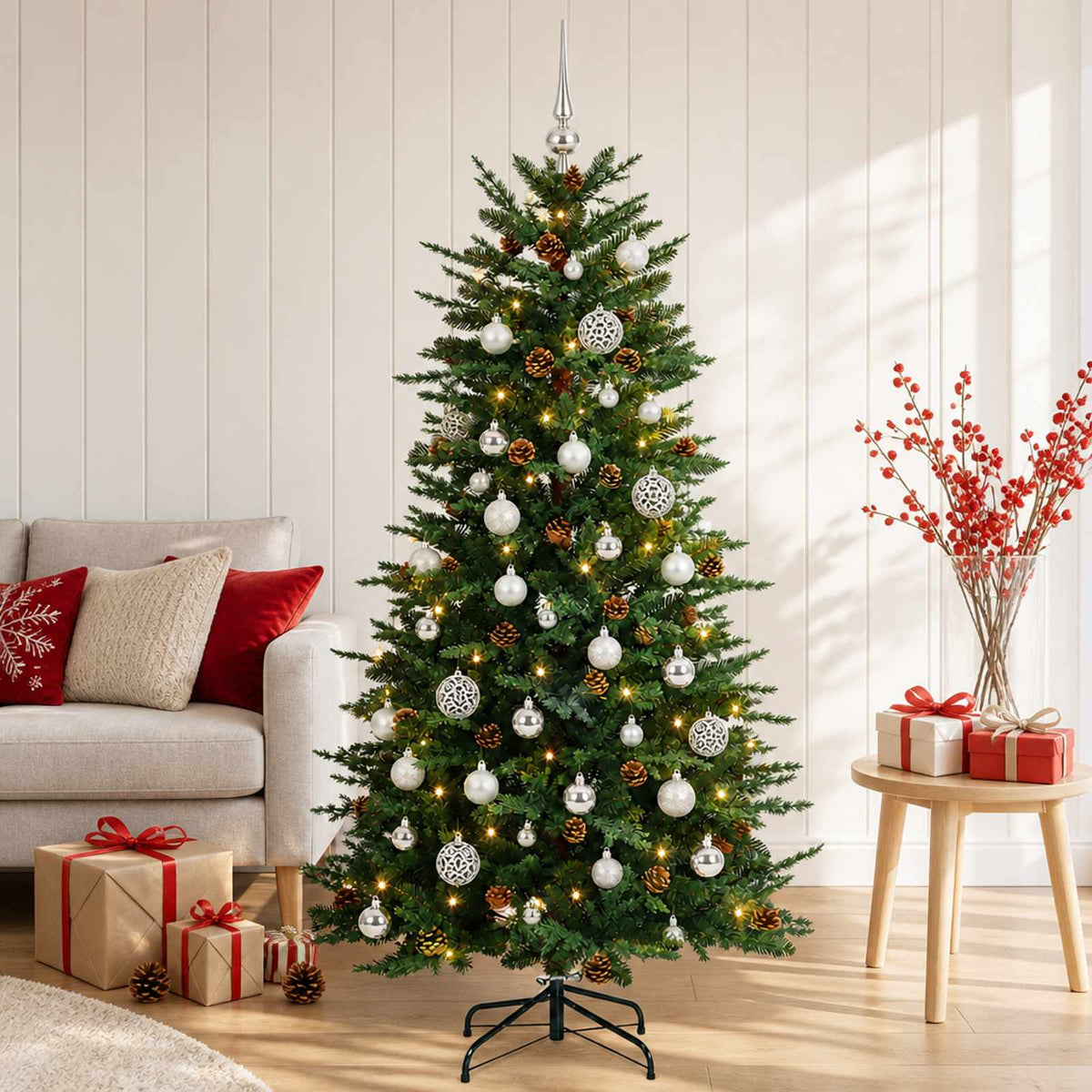 vidaXL Artificial Christmas Tree with Bauble 150 cm 150 LEDs