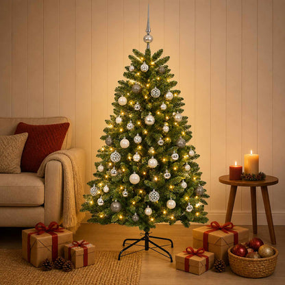 vidaXL Artificial Christmas Tree Mid-green with Bauble 150 cm 150 LEDs