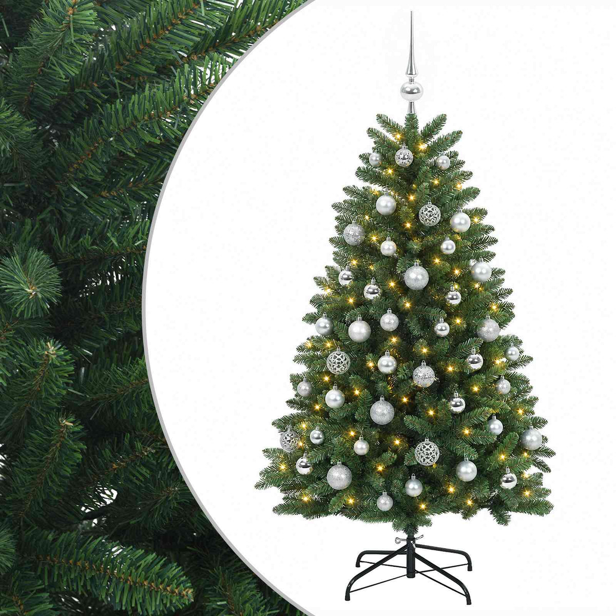 vidaXL Artificial Christmas Tree Mid-green with Bauble 150 cm 150 LEDs