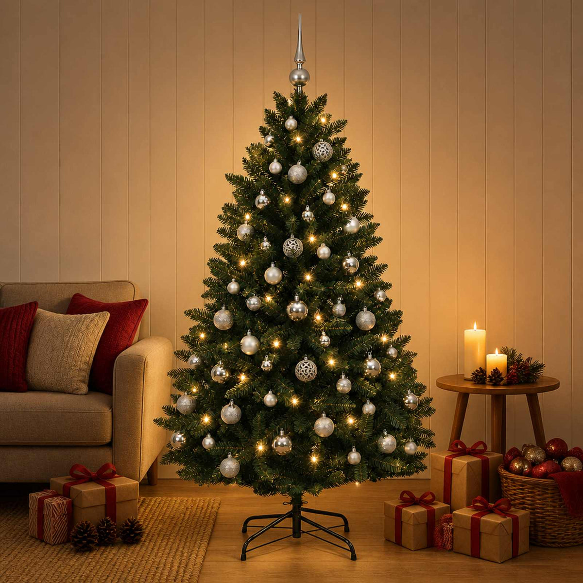 vidaXL Artificial Christmas Tree Dark Green with Bauble 150 cm