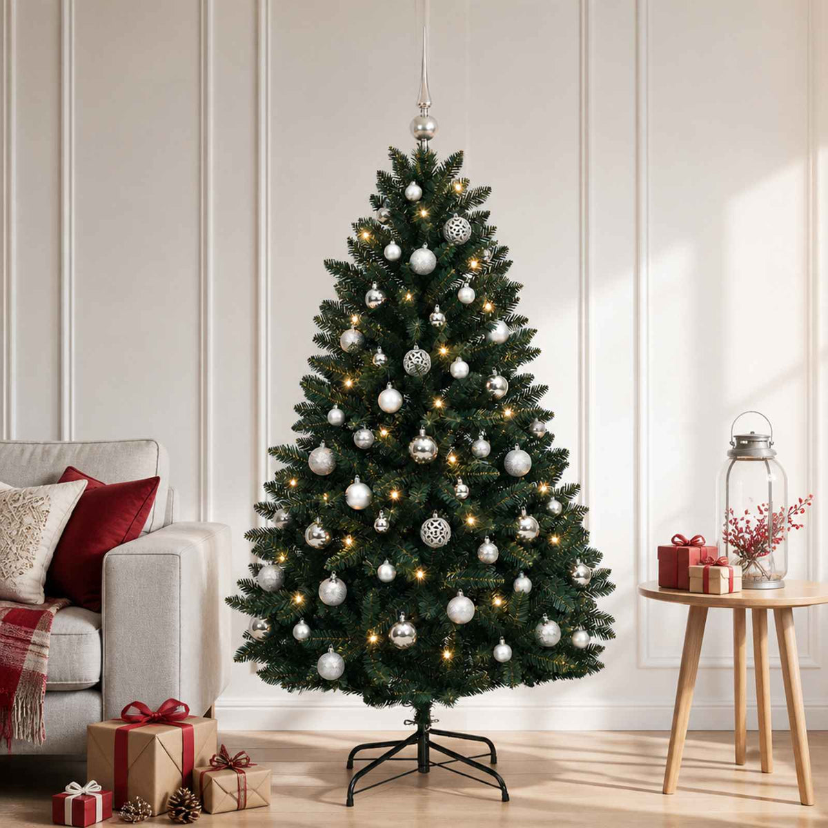 vidaXL Artificial Christmas Tree Dark Green with Bauble 150 cm