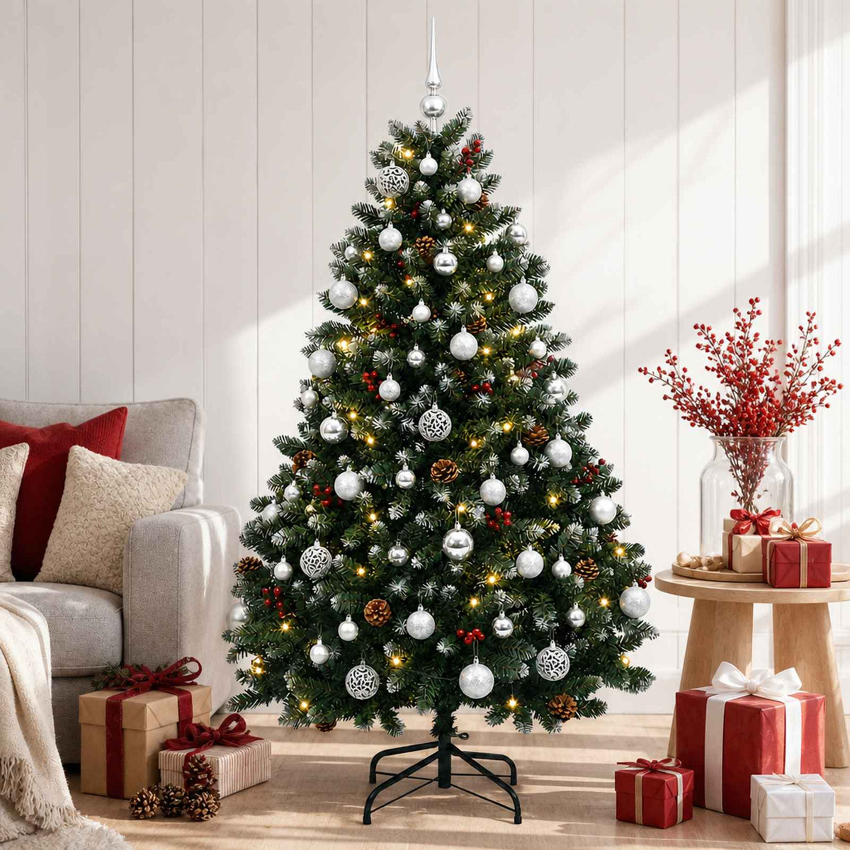 vidaXL Artificial Christmas Tree Green with Bauble 180 cm 300 LEDs