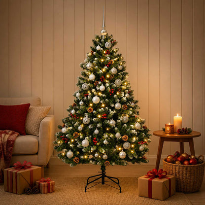 vidaXL Artificial Christmas Tree Green with Baubles 180 cm 300 LEDs