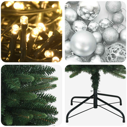 vidaXL Artificial Slim Christmas Tree with Bauble 120 cm 150 LEDs