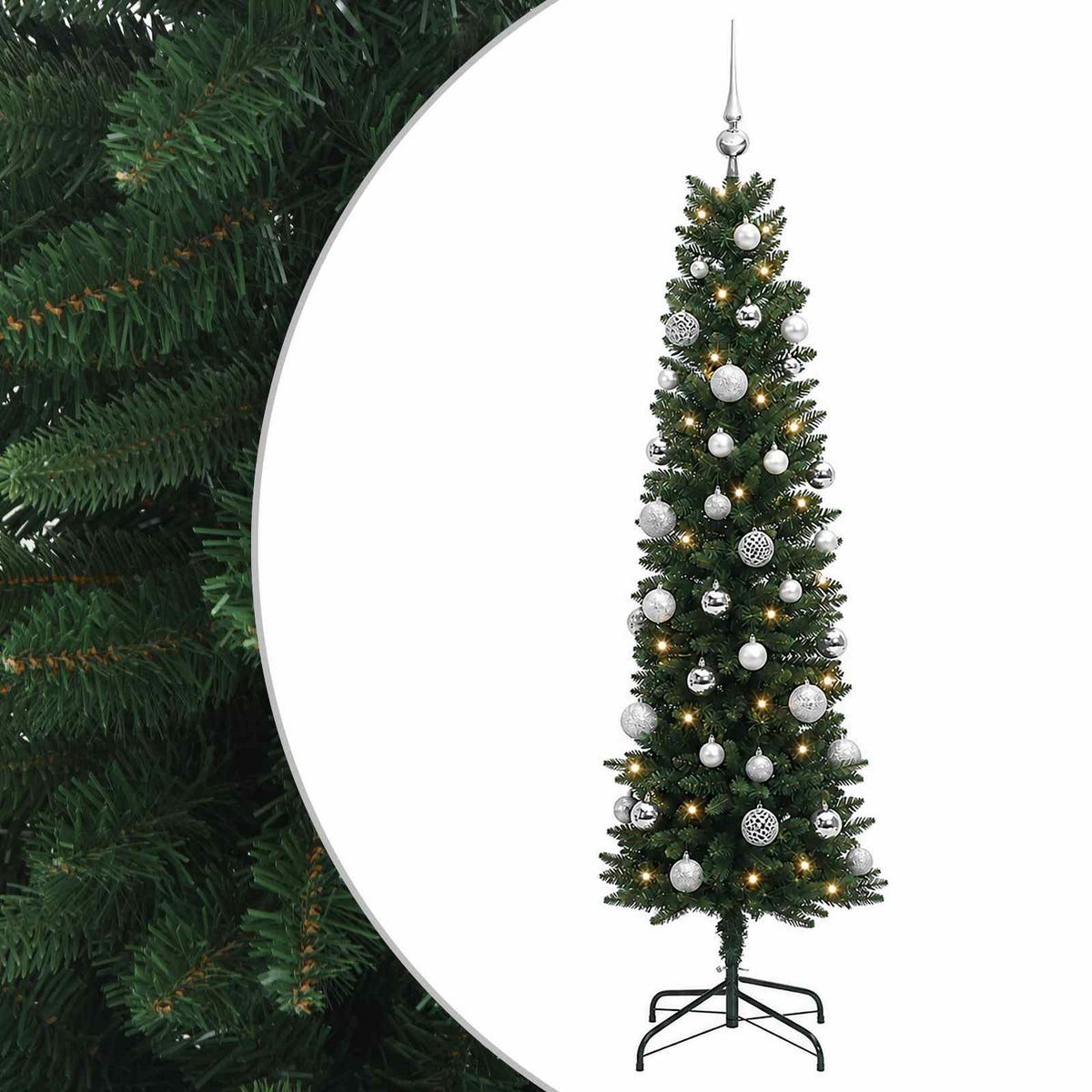 vidaXL Artificial Slim Christmas Tree with Bauble 120 cm 150 LEDs