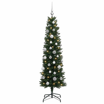 vidaXL Artificial Slim Christmas Tree with Bauble 120 cm 150 LEDs