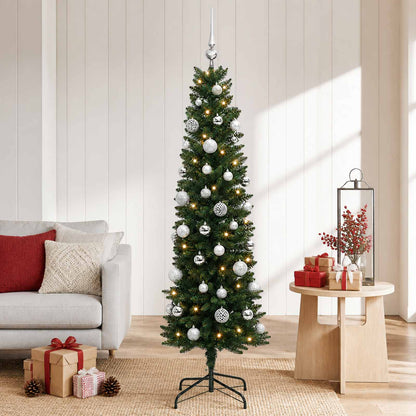 vidaXL Artificial Slim Christmas Tree with Bauble 120 cm 150 LEDs