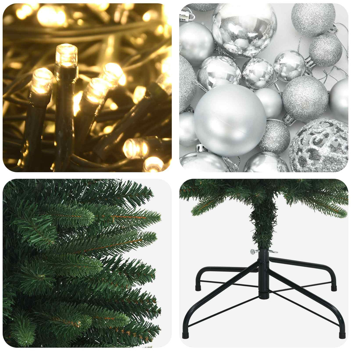 vidaXL Artificial Slim Christmas Tree with Bauble 150 cm 150 LEDs
