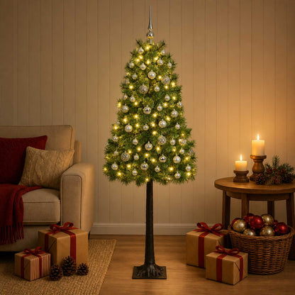 vidaXL Artificial Hinged Christmas Tree with Baubles 180 cm 300 LEDs