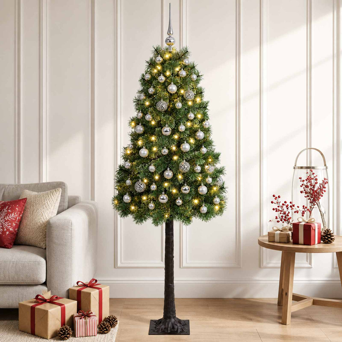 vidaXL Artificial Hinged Christmas Tree with Baubles 180 cm 300 LEDs