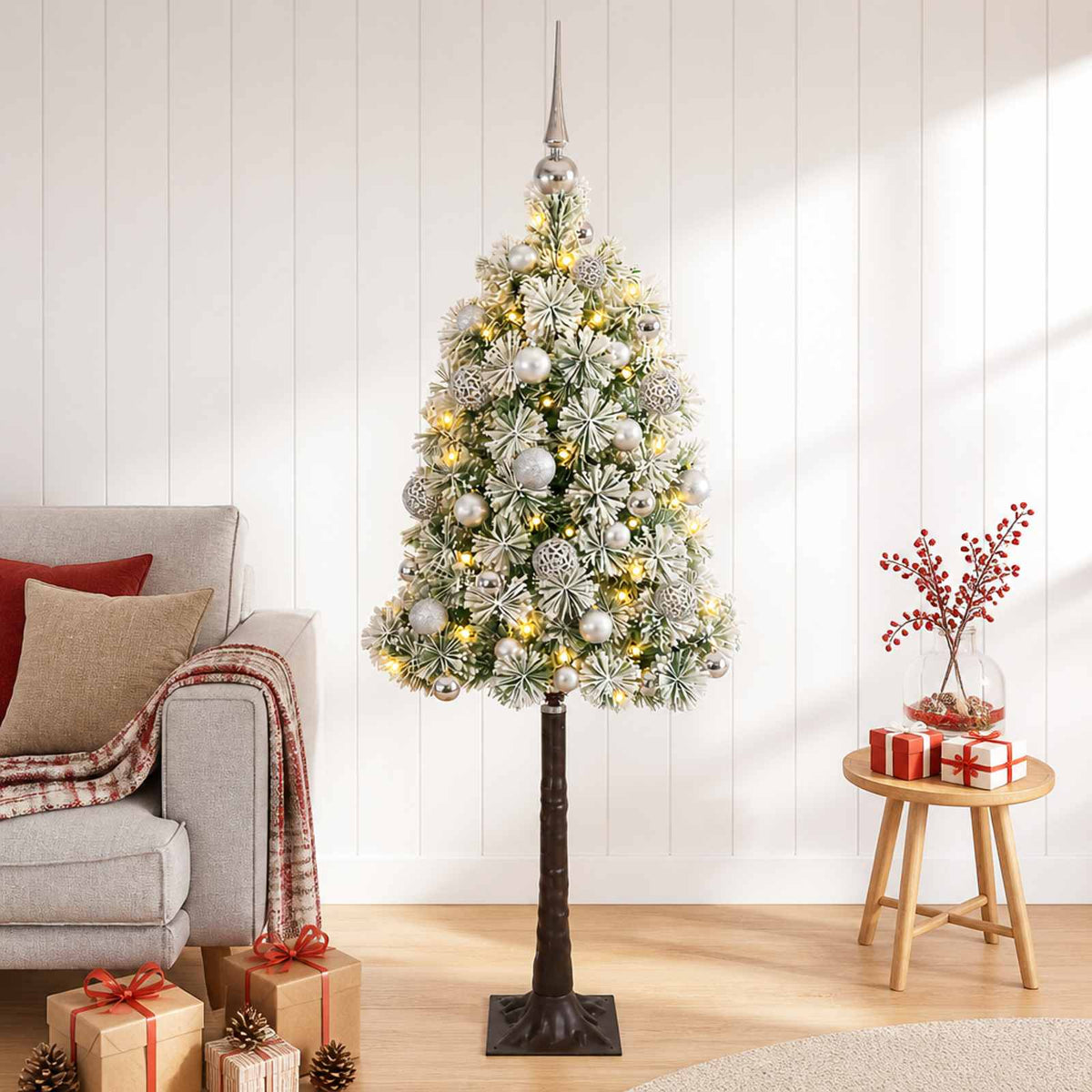 vidaXL Artificial Hinged Christmas Tree with Baubles 120 cm 150 LEDs