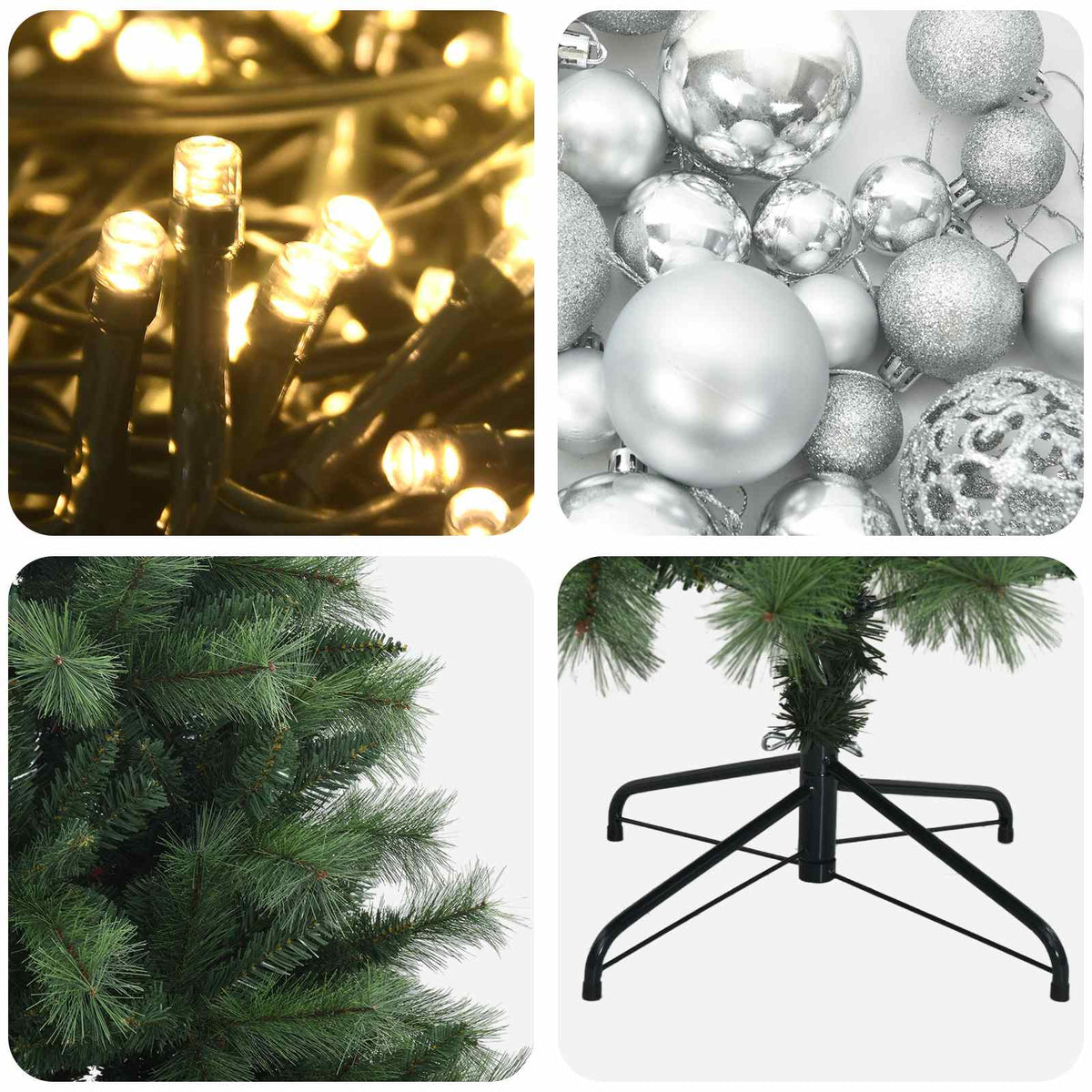 vidaXL Artificial Hinged Christmas Tree with Baubles 150 cm 150 LEDs