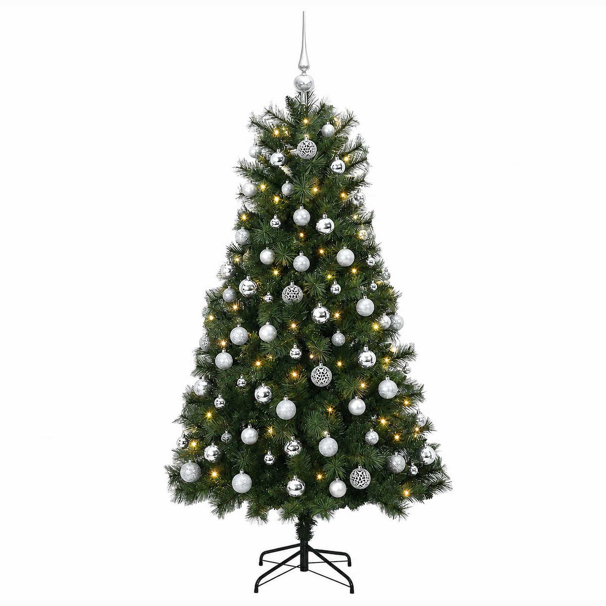 vidaXL Artificial Hinged Christmas Tree with Baubles 150 cm 150 LEDs