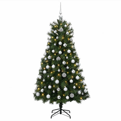 vidaXL Artificial Hinged Christmas Tree with Baubles 150 cm 150 LEDs
