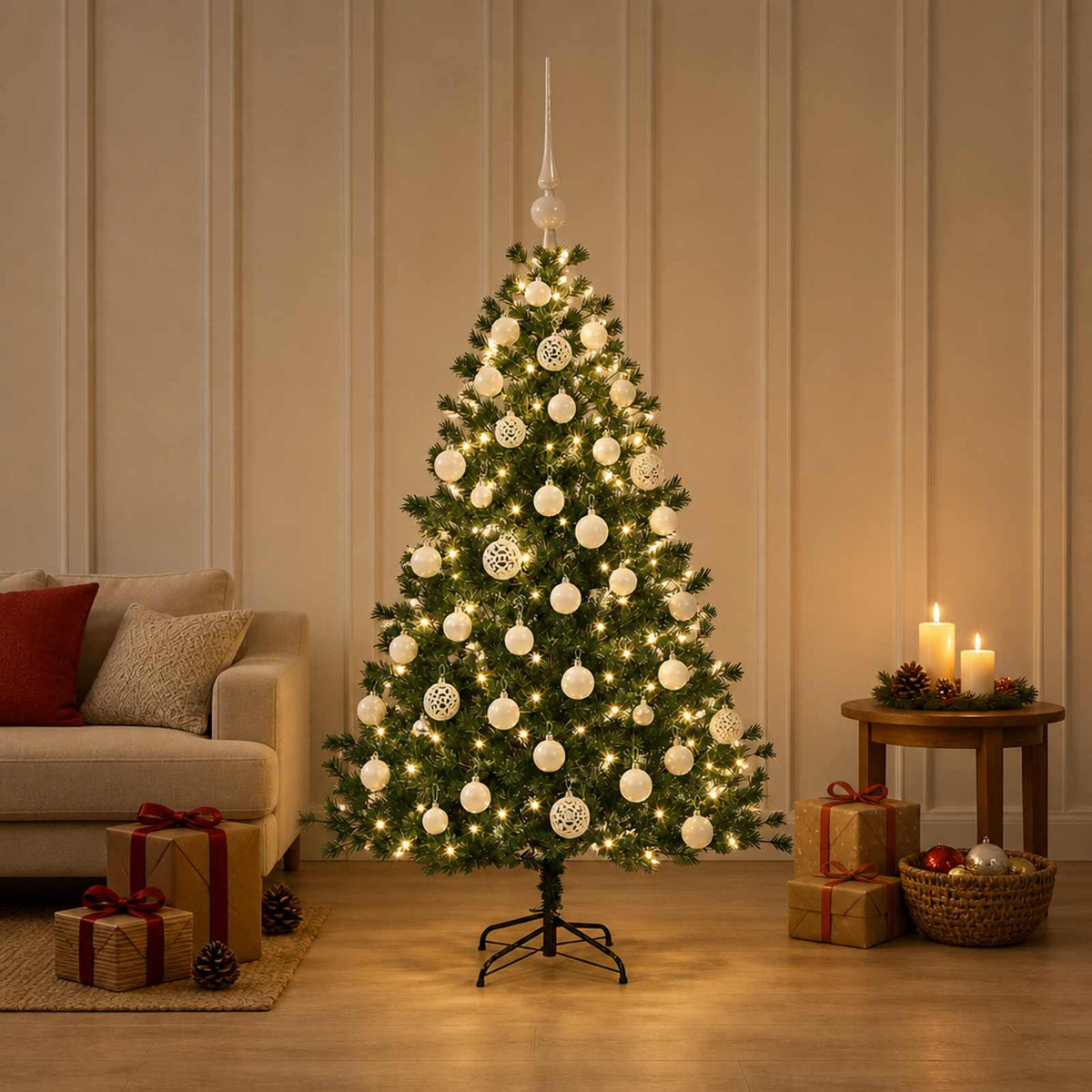 vidaXL Artificial Christmas Tree with Bauble 150 cm 150 LEDs