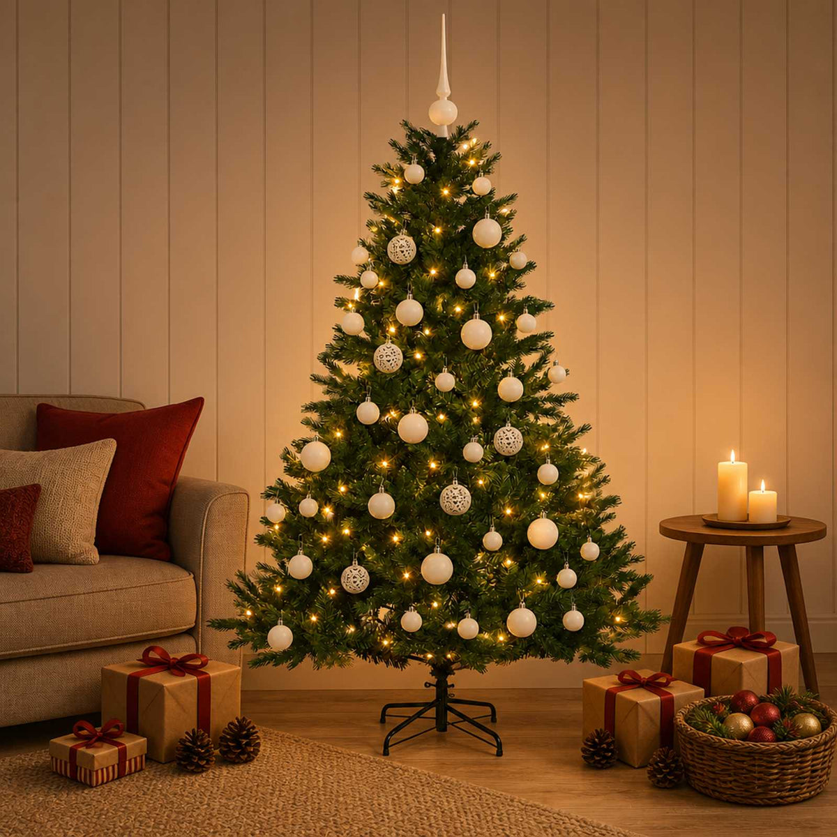 vidaXL Artificial Christmas Tree with Bauble 120 cm 150 LEDs