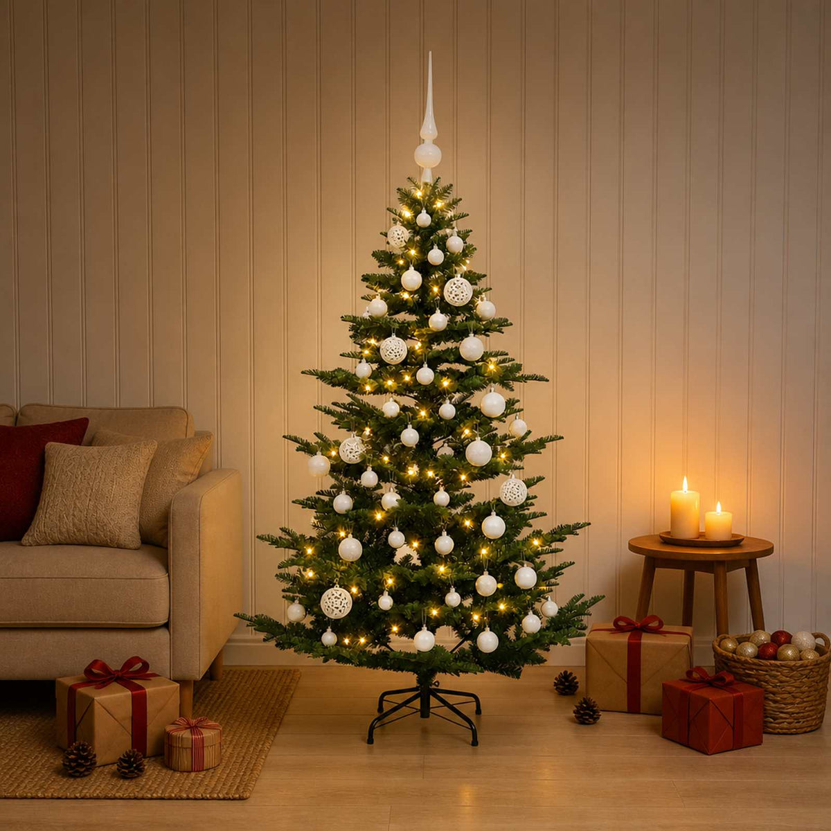 vidaXL Artificial Christmas Tree with Bauble 120 cm 150 LEDs