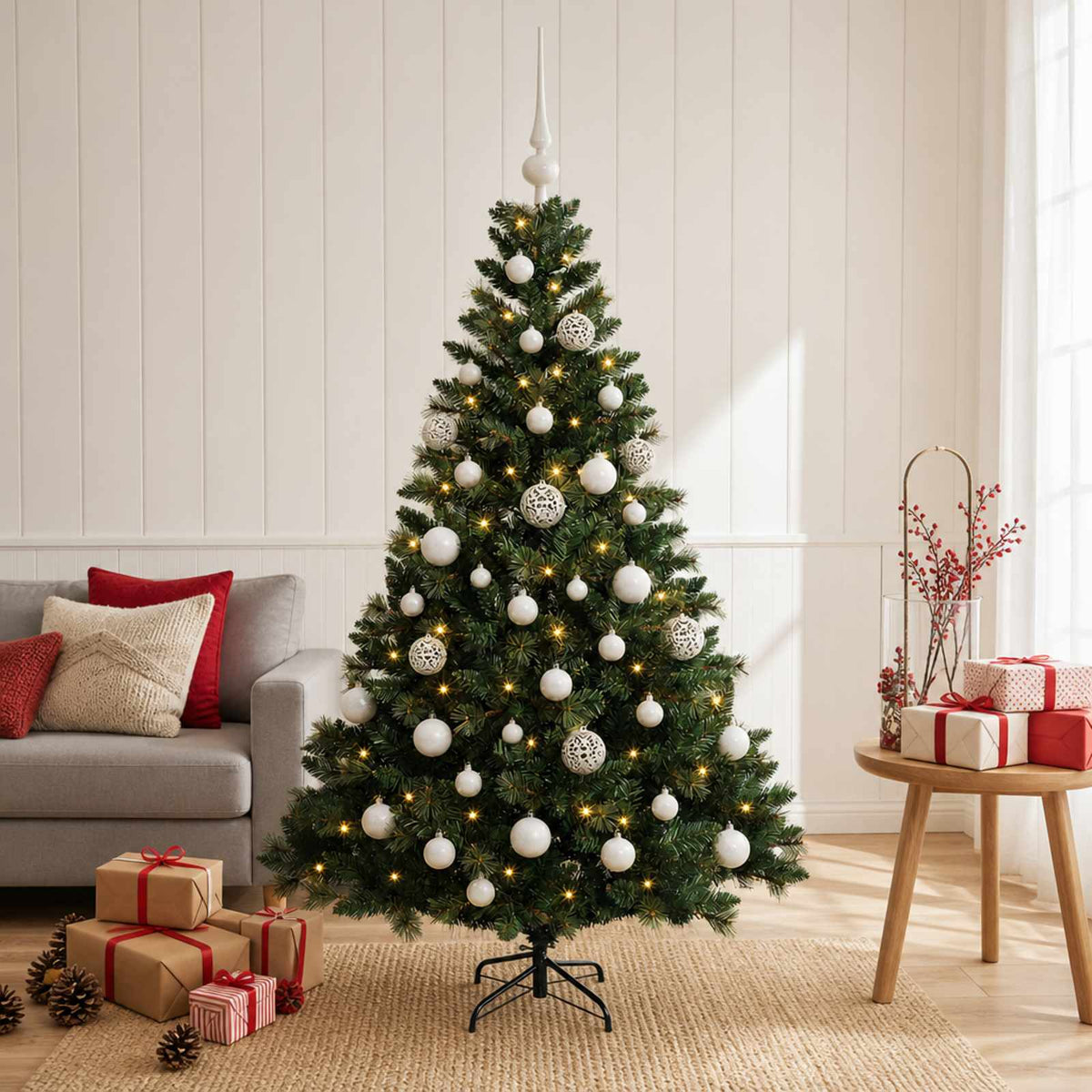 vidaXL Artificial Christmas Tree with Bauble 150 cm 150 LEDs