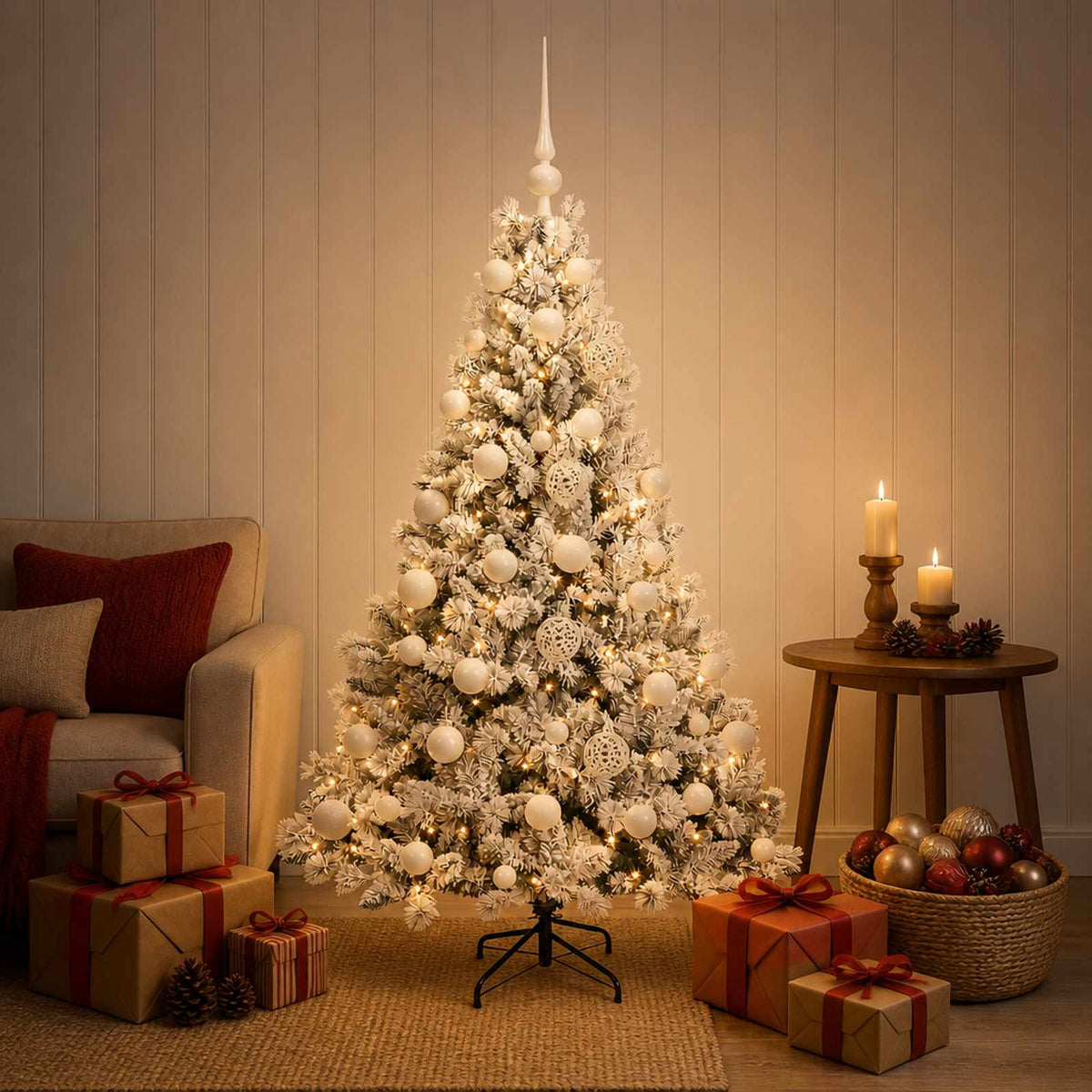 vidaXL Artificial Christmas Tree with Bauble 120 cm 150 LEDs