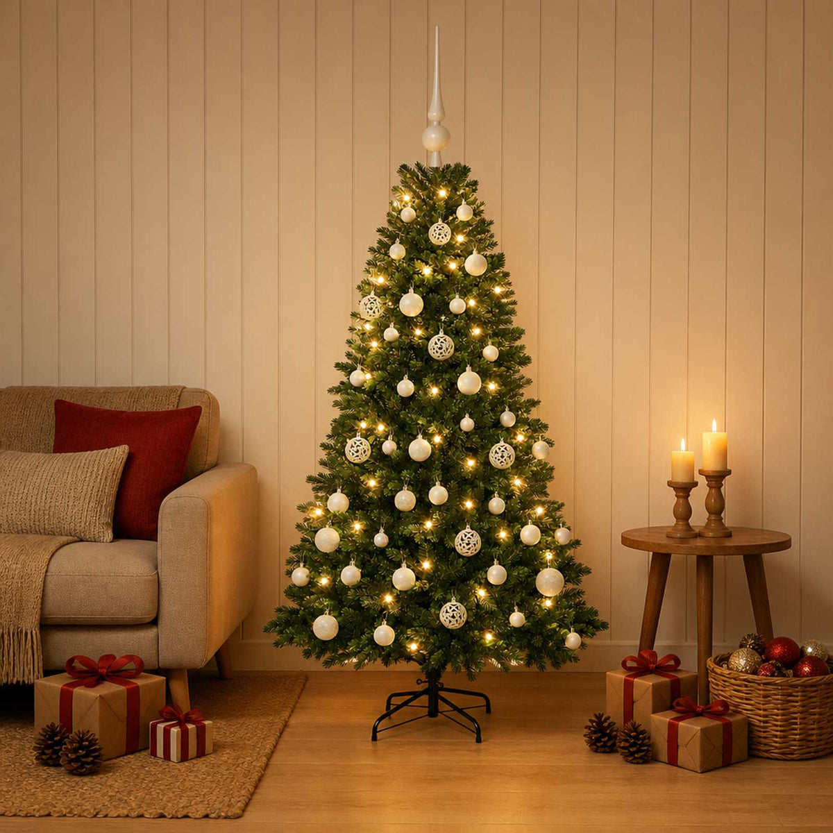 vidaXL Artificial Christmas Tree with Bauble 120 cm 150 LEDs
