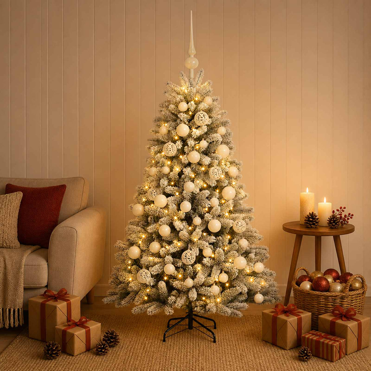vidaXL Artificial Christmas Tree with Bauble 120 cm 150 LEDs