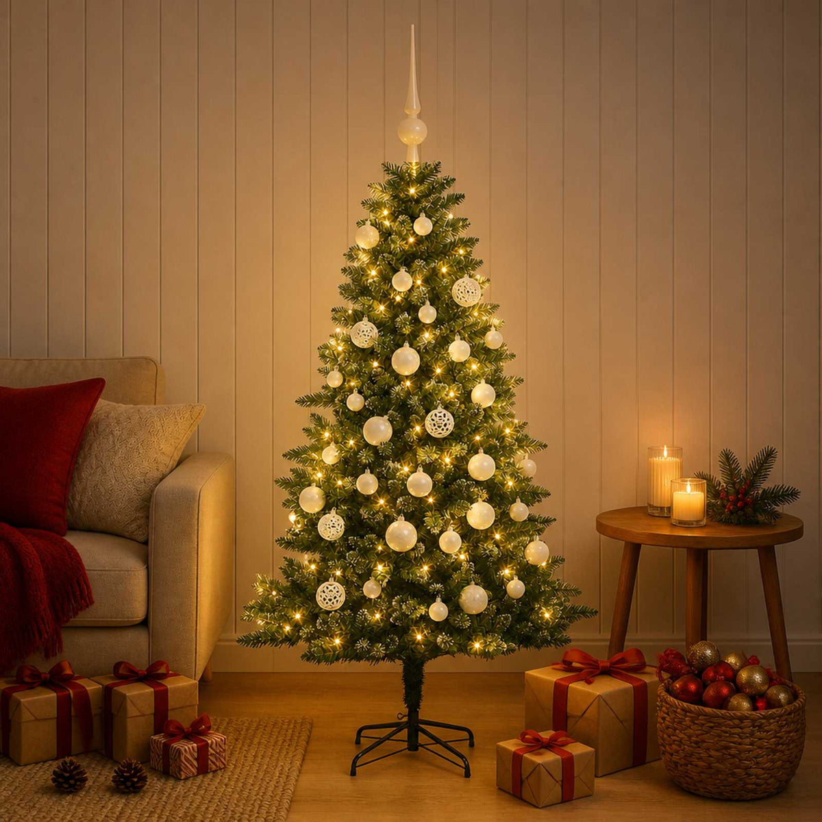 vidaXL Artificial Christmas Tree with Bauble 120 cm 150 LEDs