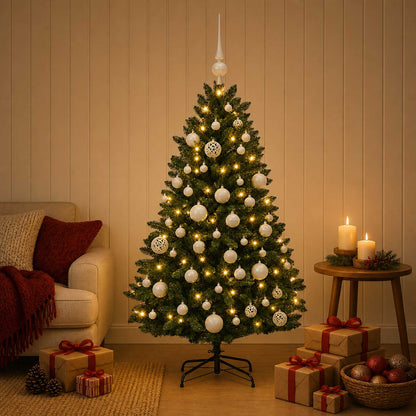 vidaXL Artificial Christmas Tree Dark Green with Baubles 120 cm