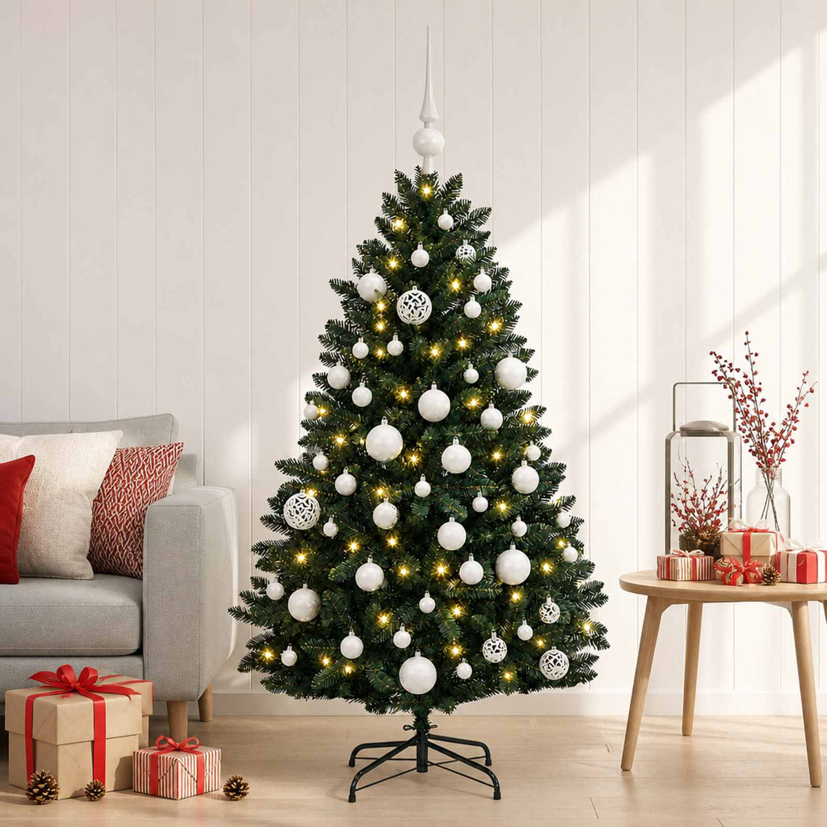 vidaXL Artificial Christmas Tree Dark Green with Baubles 120 cm