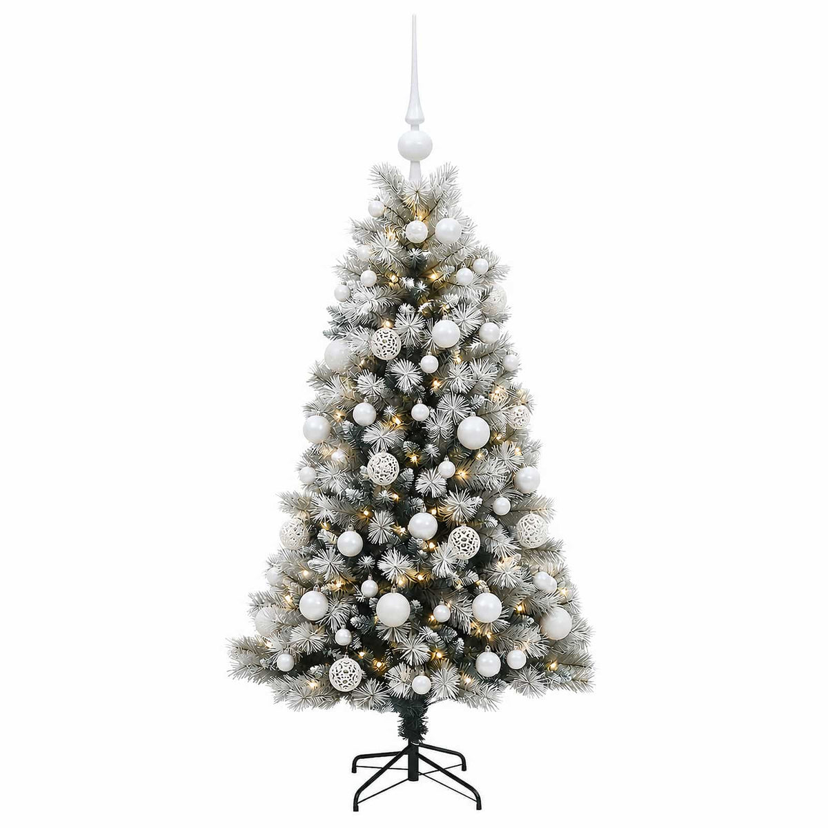 vidaXL Artificial Hinged Christmas Tree with Baubles 120 cm 150 LEDs