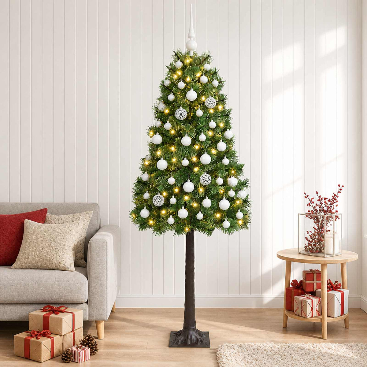 vidaXL Artificial Hinged Christmas Tree with Baubles 150 cm 150 LEDs