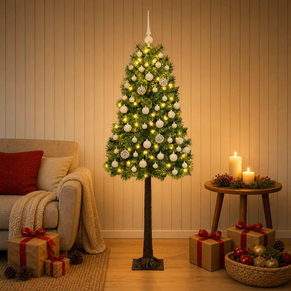 vidaXL Artificial Hinged Christmas Tree with Baubles 150 cm 150 LEDs