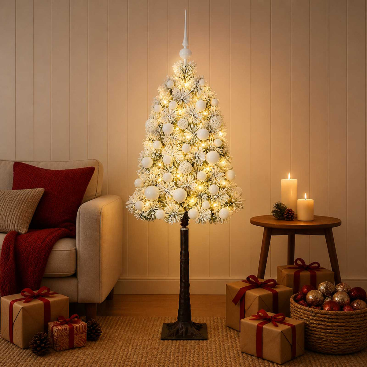 vidaXL Artificial Hinged Christmas Tree with Baubles 150 cm 150 LEDs