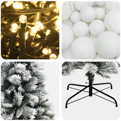 vidaXL Artificial Hinged Christmas Tree with Baubles 150 cm 150 LEDs