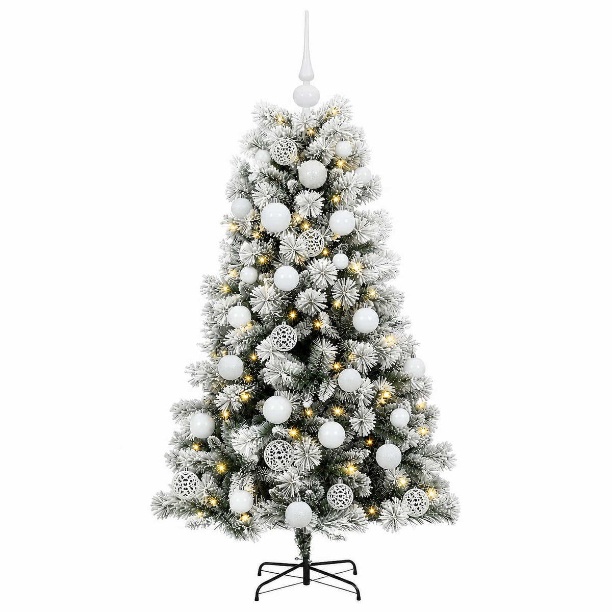 vidaXL Artificial Hinged Christmas Tree with Baubles 150 cm 150 LEDs