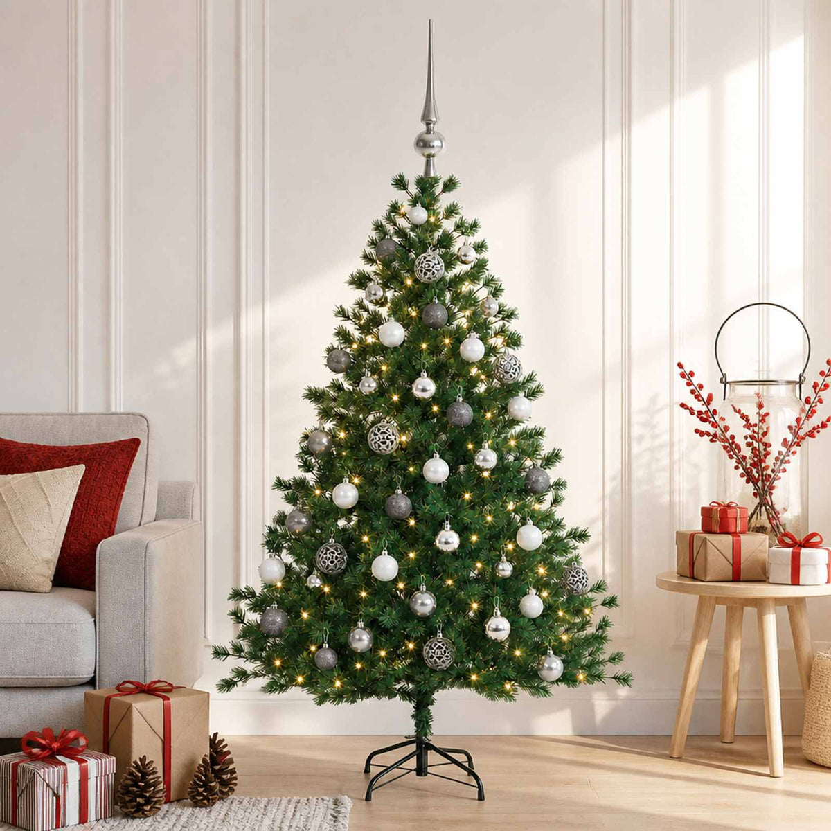vidaXL Artificial Christmas Tree with Bauble 150 cm 150 LEDs