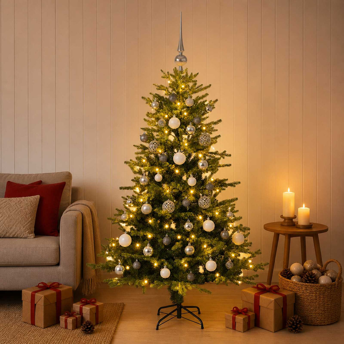 vidaXL Artificial Christmas Tree with Bauble 150 cm 150 LEDs