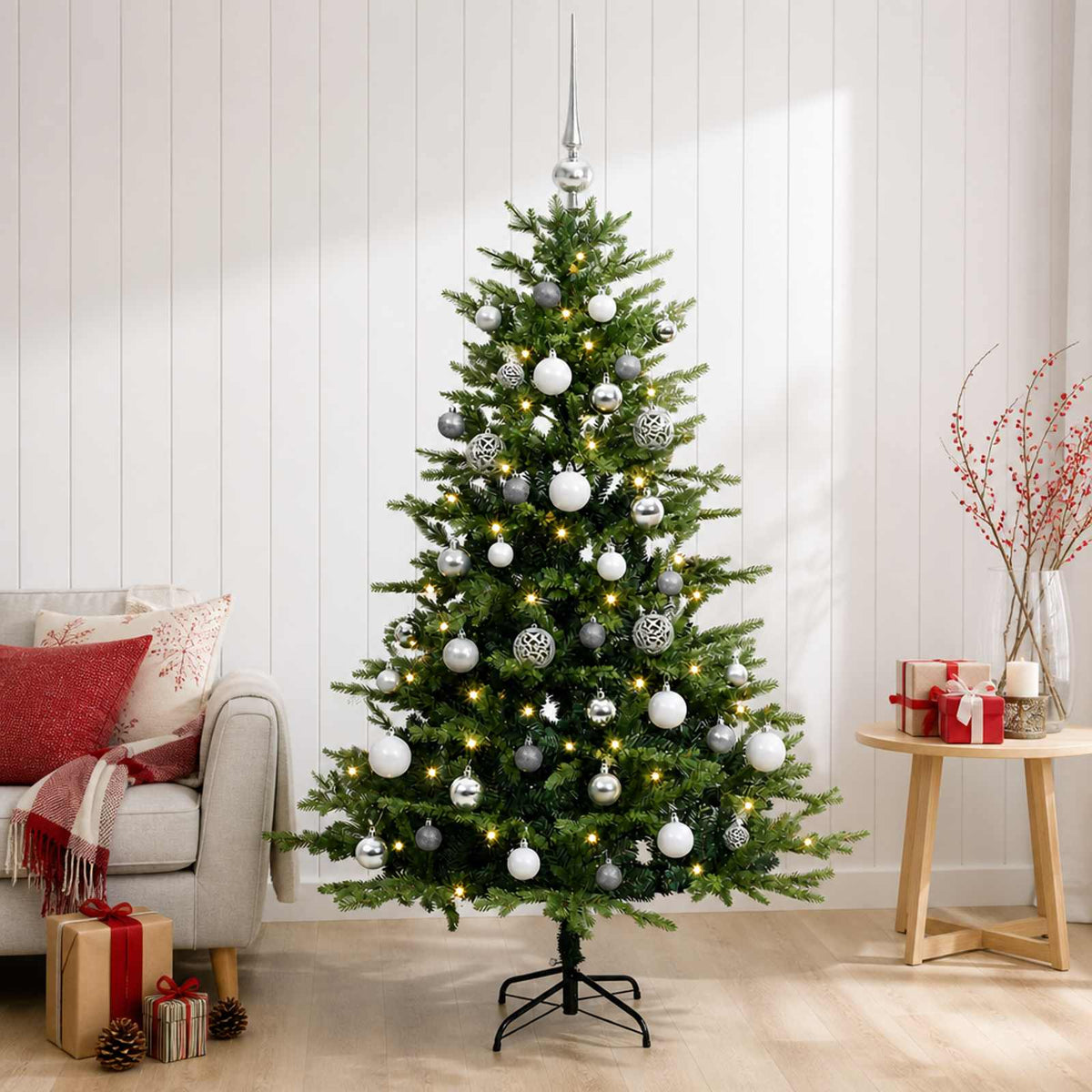 vidaXL Artificial Christmas Tree with Bauble 150 cm 150 LEDs