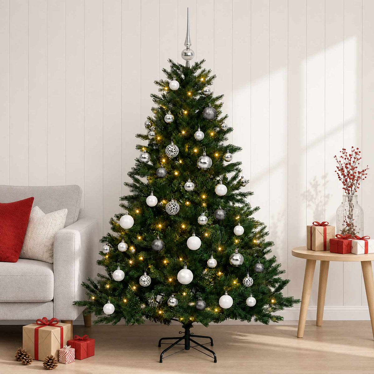 vidaXL Artificial Christmas Tree with Bauble 120 cm 150 LEDs