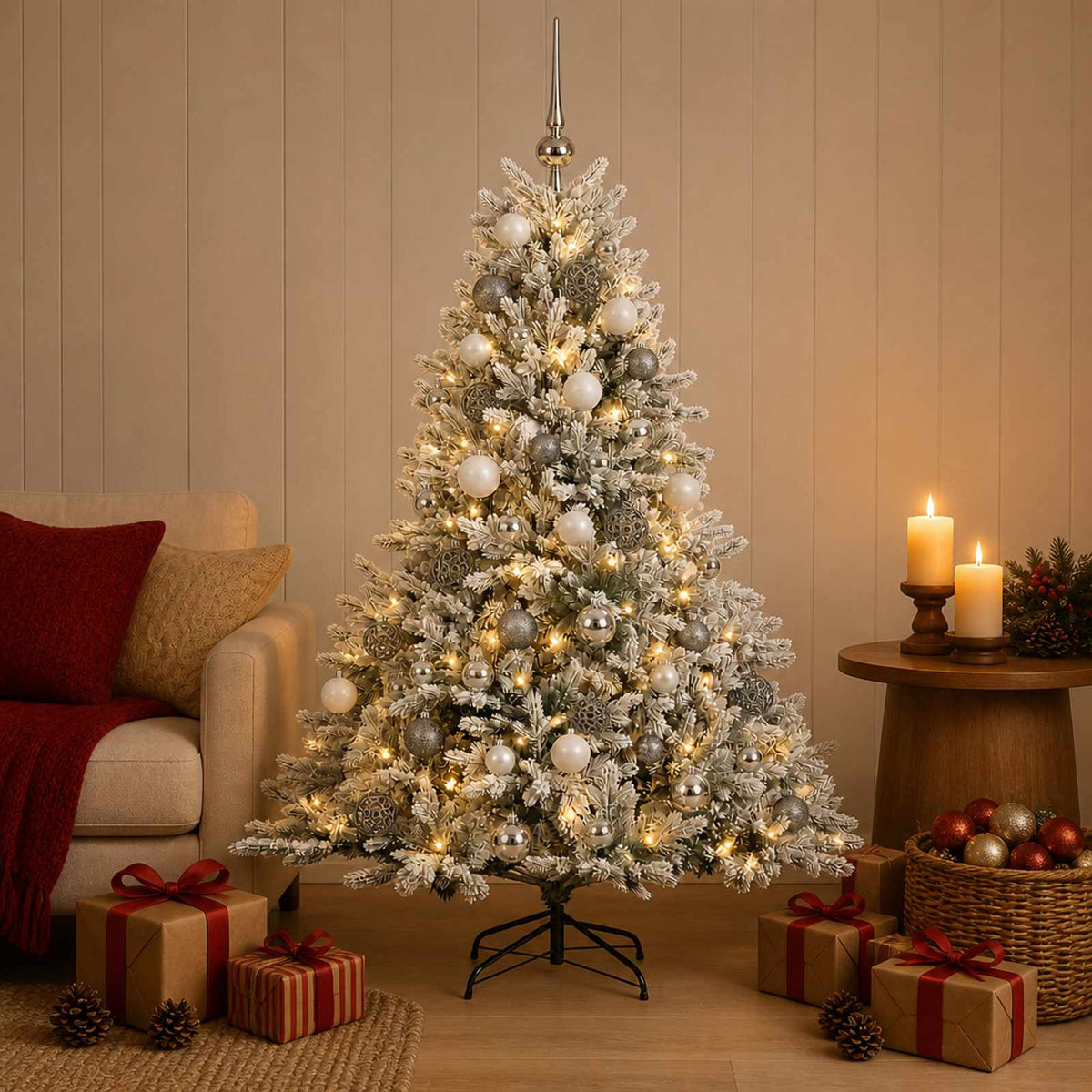 vidaXL Artificial Christmas Tree with Bauble 120 cm 150 LEDs