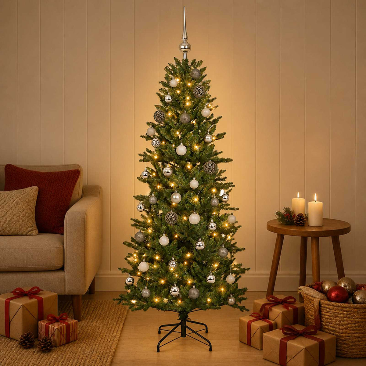 vidaXL Artificial Christmas Tree with Bauble 120 cm 150 LEDs