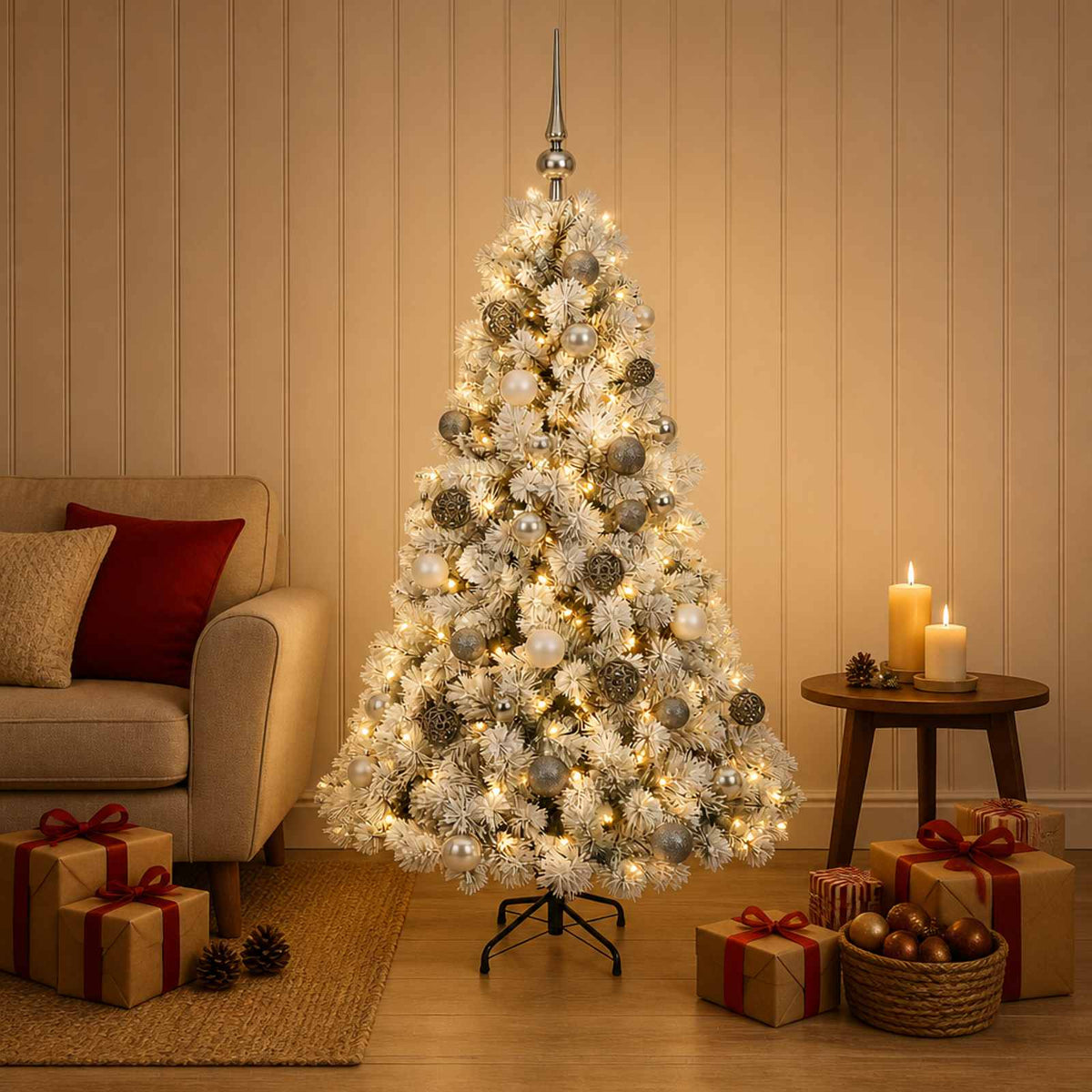 vidaXL Artificial Christmas Tree with Bauble 120 cm 150 LEDs