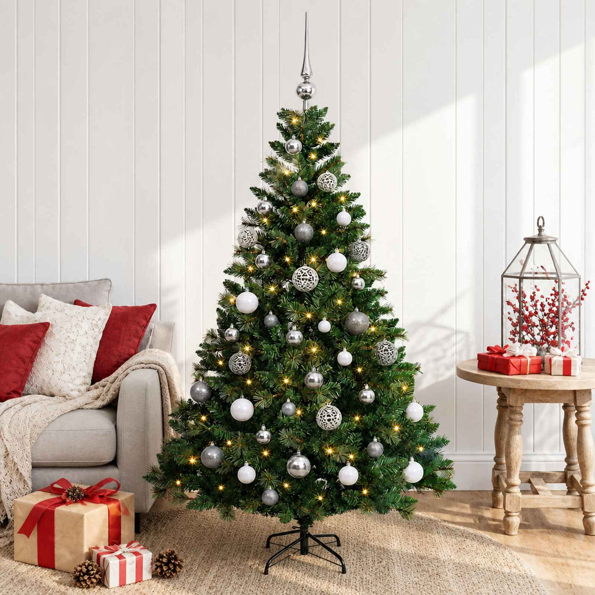 vidaXL Artificial Christmas Tree with Bauble 150 cm 150 LEDs