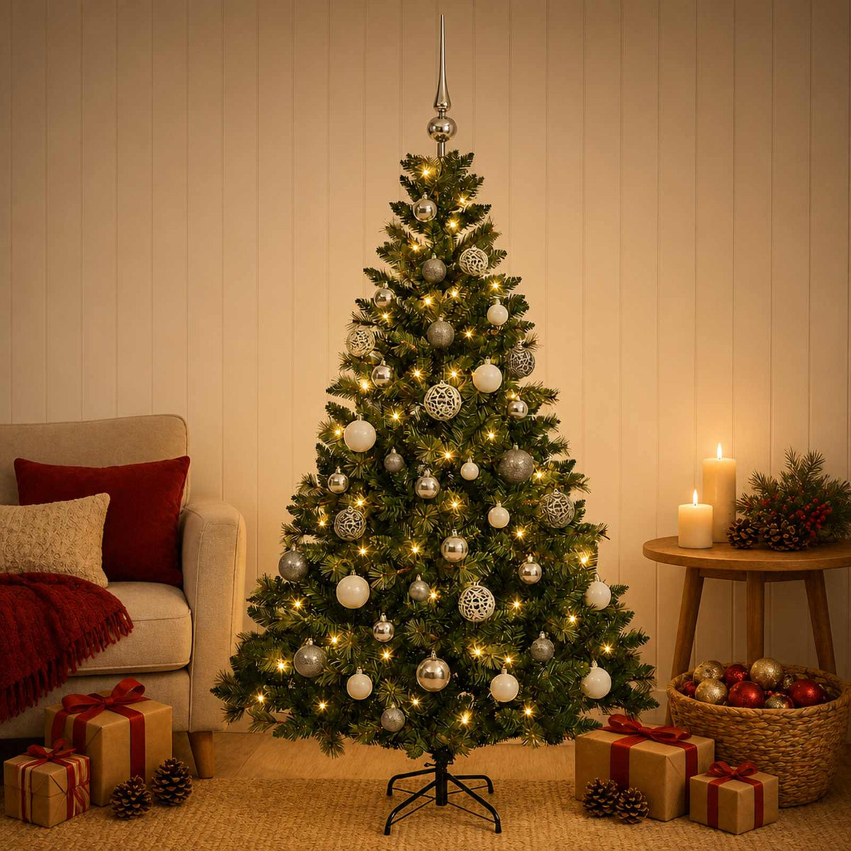 vidaXL Artificial Christmas Tree with Bauble 150 cm 150 LEDs