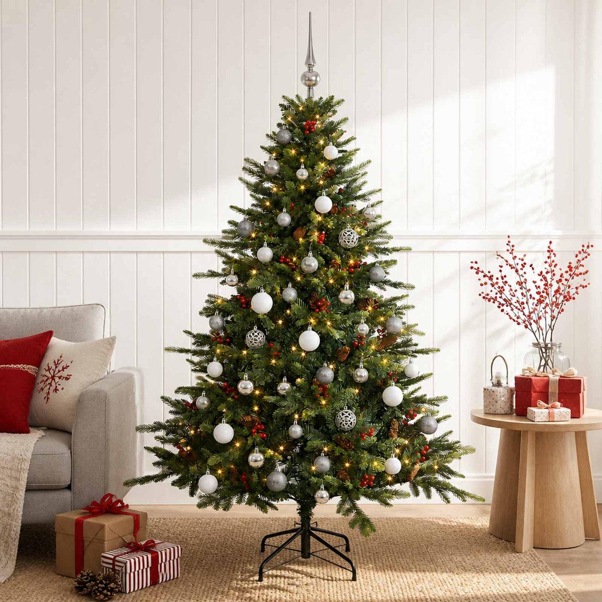 vidaXL Artificial Christmas Tree with Bauble 120 cm 150 LEDs