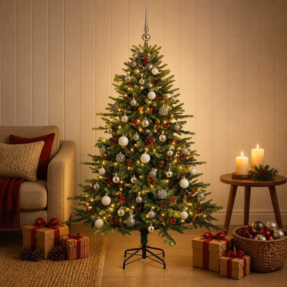 vidaXL Artificial Christmas Tree with Bauble 150 cm 150 LEDs